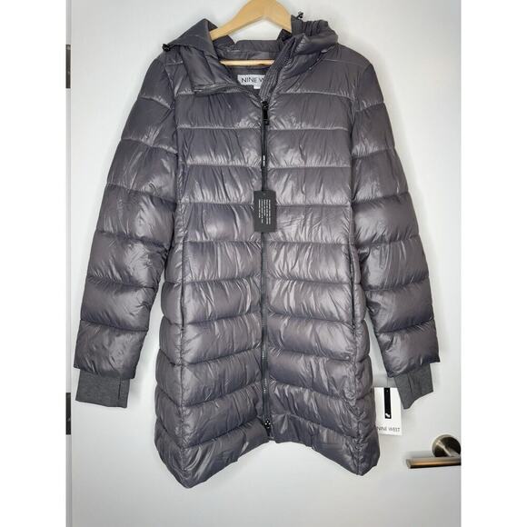 NINE WEST WOMENS HOOD PUFFER COAT NYLON QUILTED WATER/WIND RESIST PARKA JACKET M - Picture 1 of 7